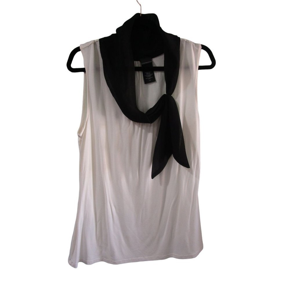 Covington Classic Black Tied Scarf Neck White Jersey Shell Top Ladies L